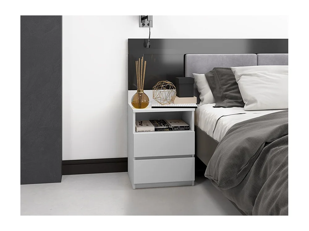 Mesita de Noche 2 Cajones Color Blanco – 40x59x32 cm – Cajones con Guías Suaves – Diseño Elegante y Seguro