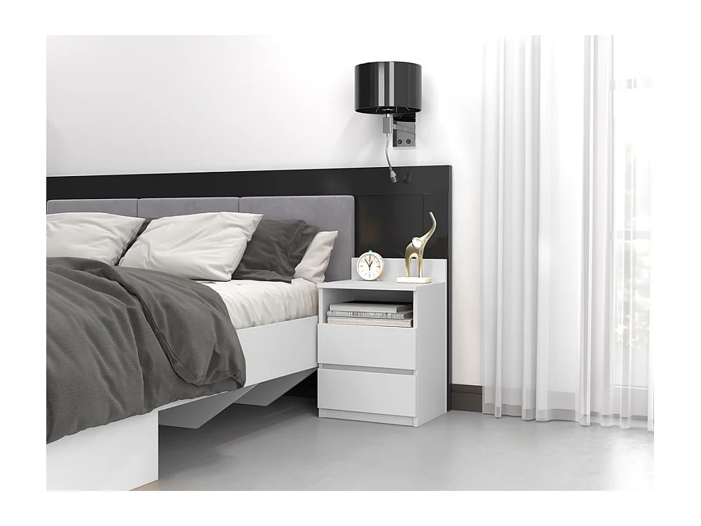 Mesita de Noche 2 Cajones Color Blanco – 40x59x32 cm – Cajones con Guías Suaves – Diseño Elegante y Seguro