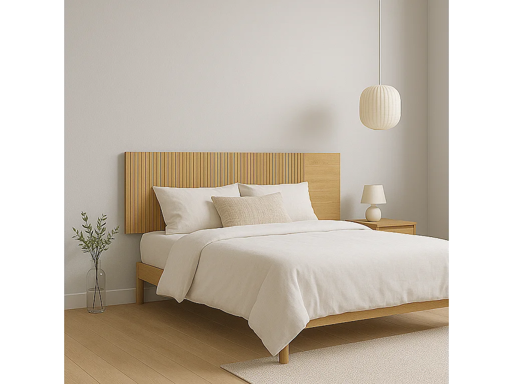 Cabezal + Dos Mesitas de Noche, Cabecero y Mesitas, Acabado en Mauvella - Rayas, Medidas: 210 cm (An) x 55 cm (Al) x 35 cm (Fon) – Meyvaser.