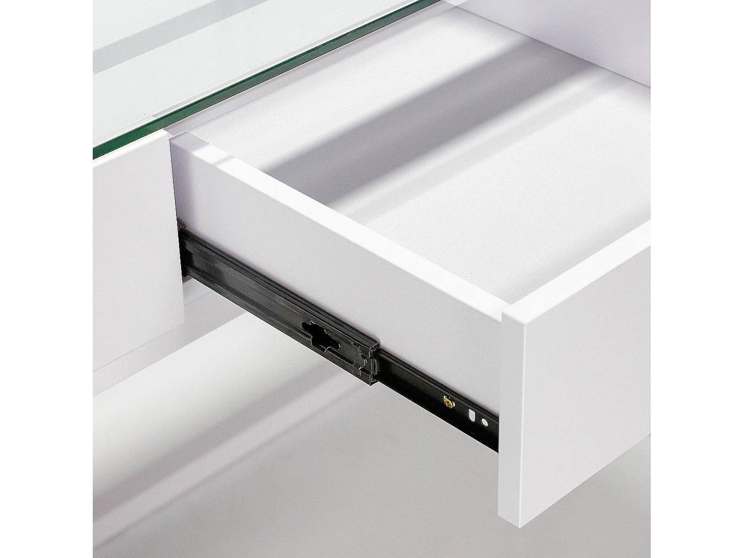 Coiffeuse Verre LED Intégrée, 2 Tiroirs - 100 x 55 cm