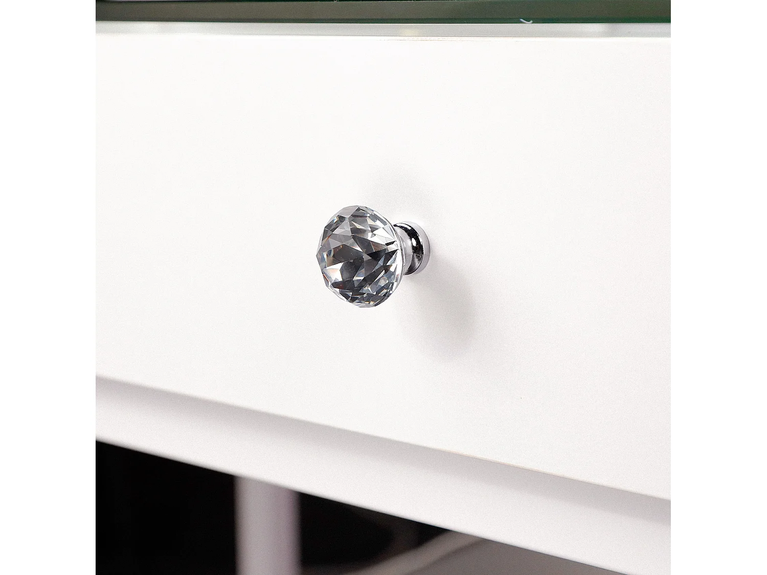 Coiffeuse Verre LED Intégrée, 2 Tiroirs - 100 x 55 cm