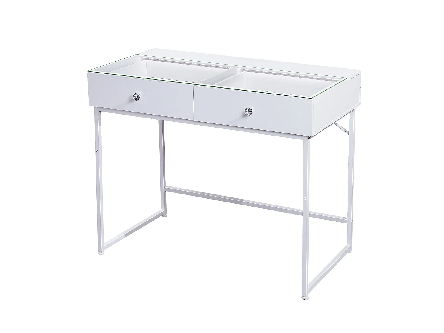 Coiffeuse Verre LED Intégrée, 2 Tiroirs - 100 x 55 cm