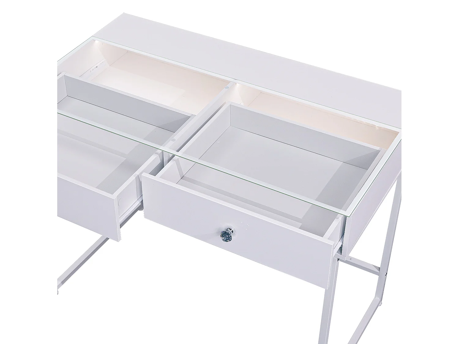 Coiffeuse Verre LED Intégrée, 2 Tiroirs - 100 x 55 cm