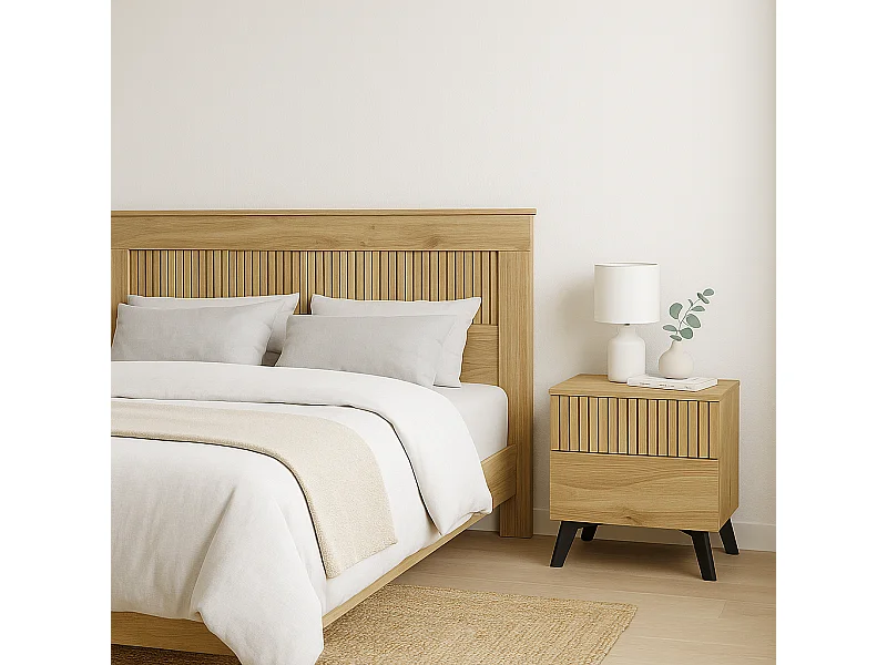 Meyvaser Mesita de noche 2 cajones Color Mauvella-rayas  52 cm (ancho) x 50 cm (alto) x 34,8 cm (fondo)