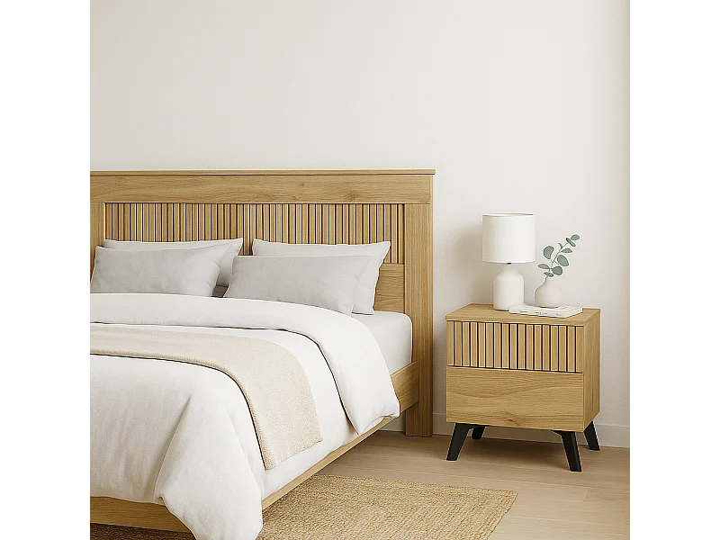 Meyvaser Mesita de noche 2 cajones Color Mauvella-rayas  52 cm (ancho) x 50 cm (alto) x 34,8 cm (fondo)