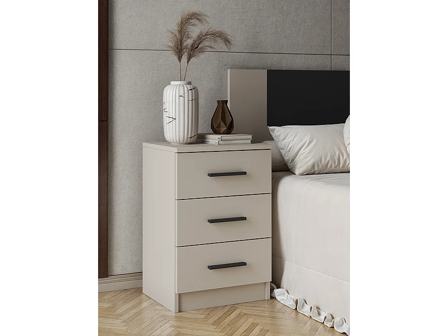 Meyvaser Conjunto Pack Cabecero y 2 Mesitas de Noche,Mesilla de noche 3 Cajones Color Beige, Medidas:160x45x1,6 cm (LargoxAltoxProfundo)