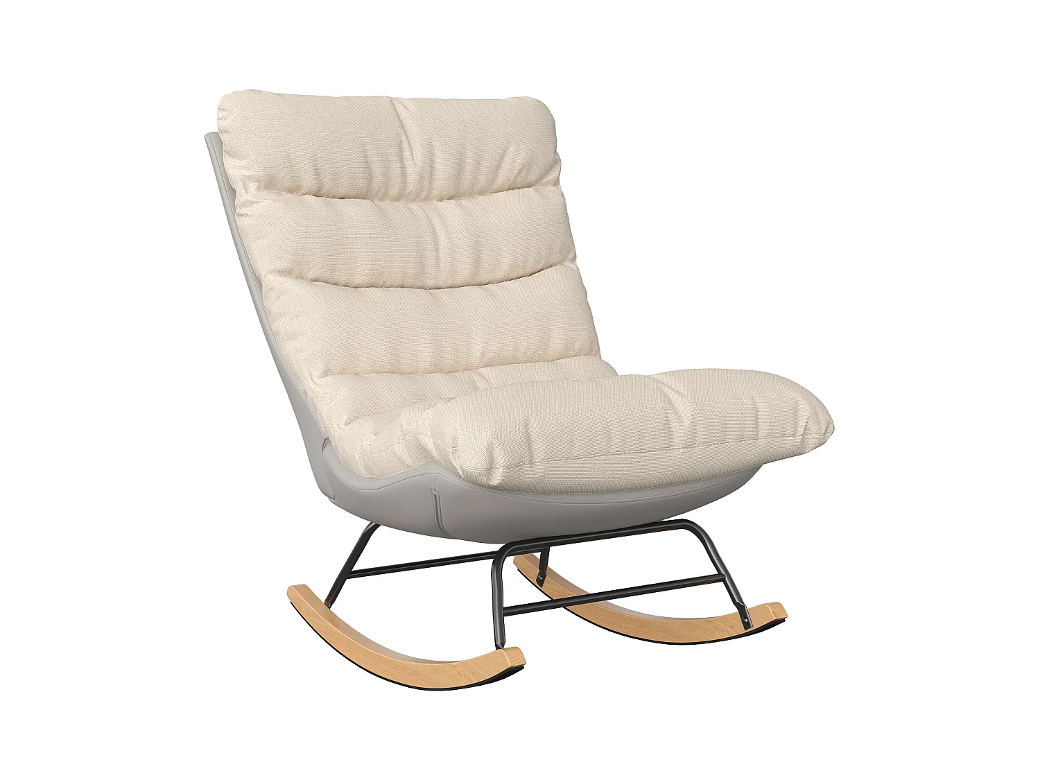 Fauteuil à Bascule - Pieds en Bois - lin et tissu technique - pour Salon,Chambre - beige