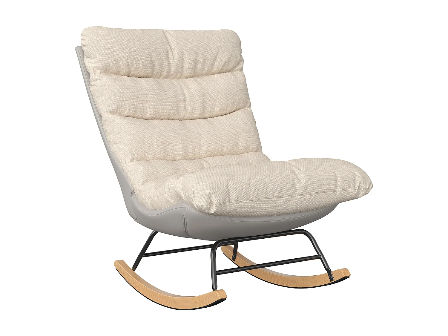 Fauteuil à Bascule - Pieds en Bois - lin et tissu technique - pour Salon,Chambre - beige
