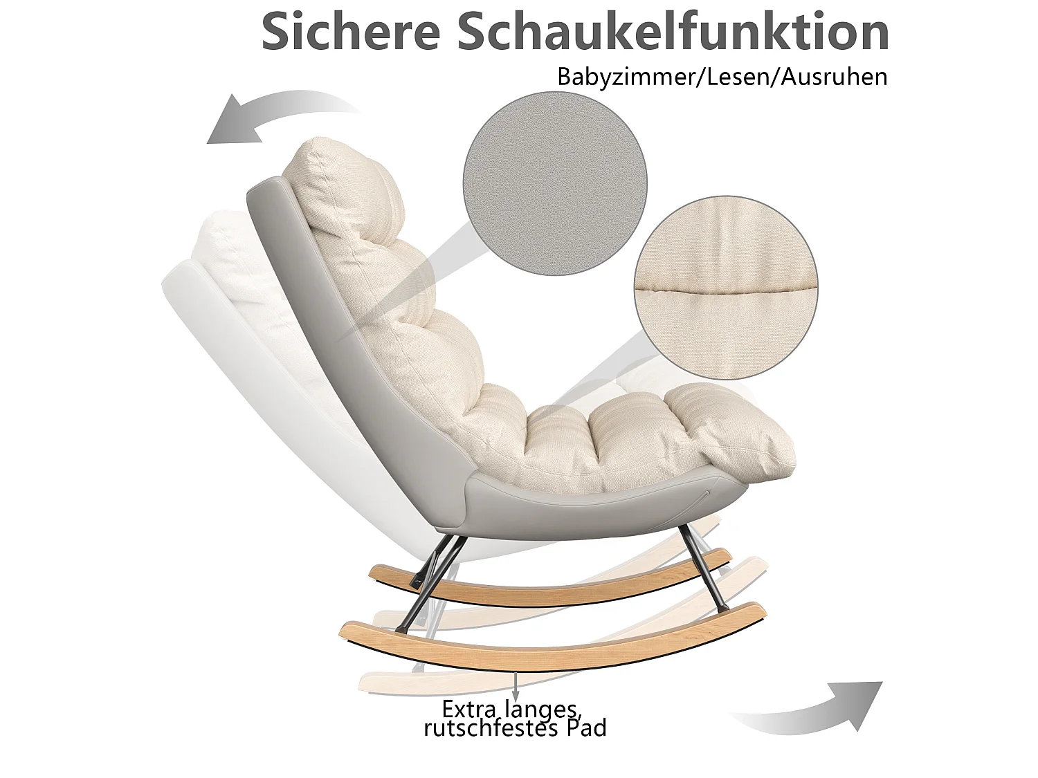 Fauteuil à Bascule - Pieds en Bois - lin et tissu technique - pour Salon,Chambre - beige
