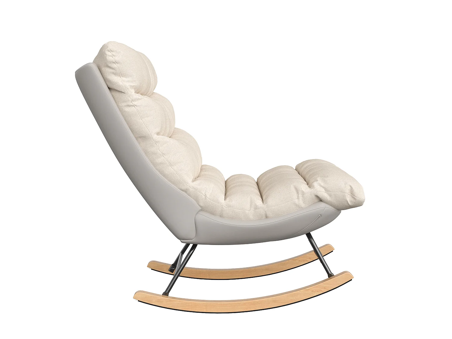Fauteuil à Bascule - Pieds en Bois - lin et tissu technique - pour Salon,Chambre - beige