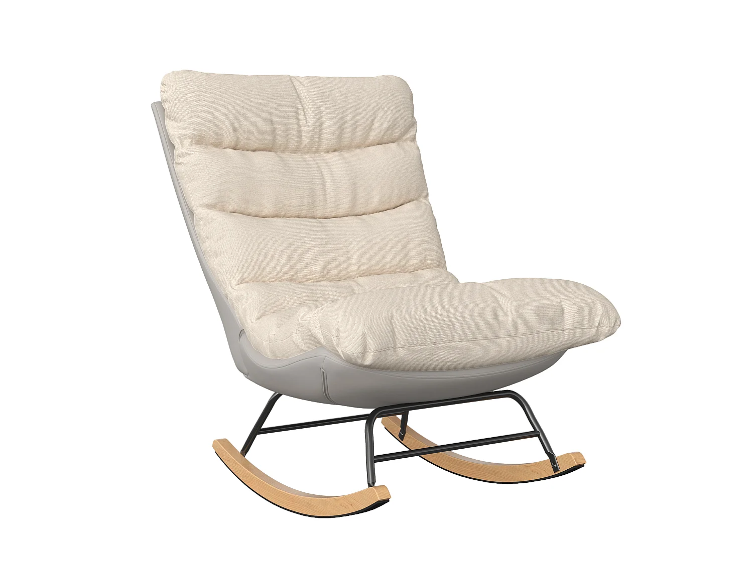 Fauteuil à Bascule - Pieds en Bois - lin et tissu technique - pour Salon,Chambre - beige
