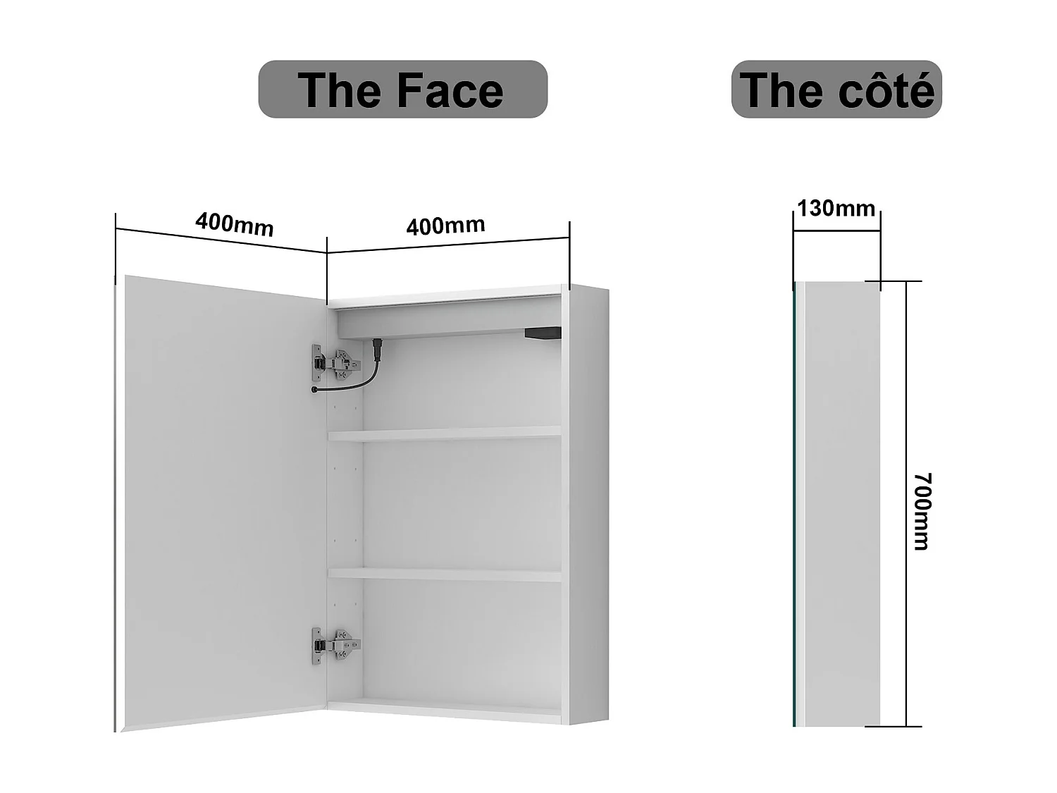 AICA Armoire murale de salle de bain LED, LED + Dimmable + Prise + Anti-Buée, 70x60cm, Blanc