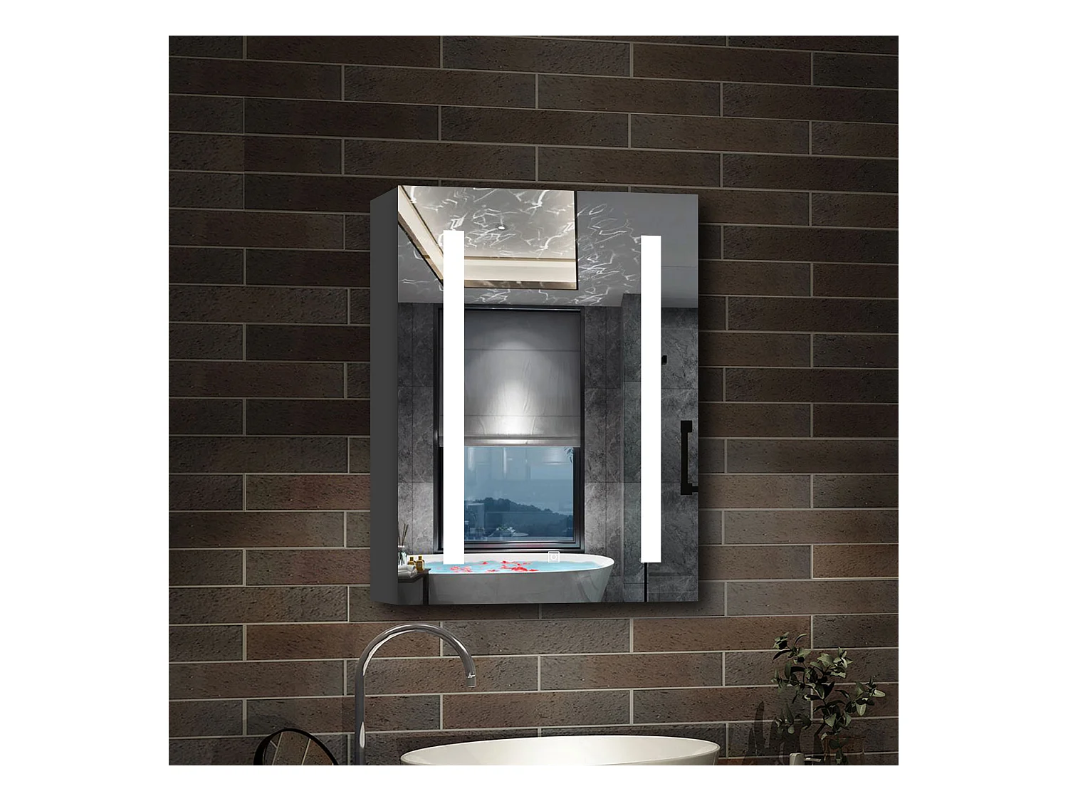 AICA Armoire murale de salle de bain LED, LED + Dimmable + Prise + Anti-Buée, 70x40cm, Anthracite