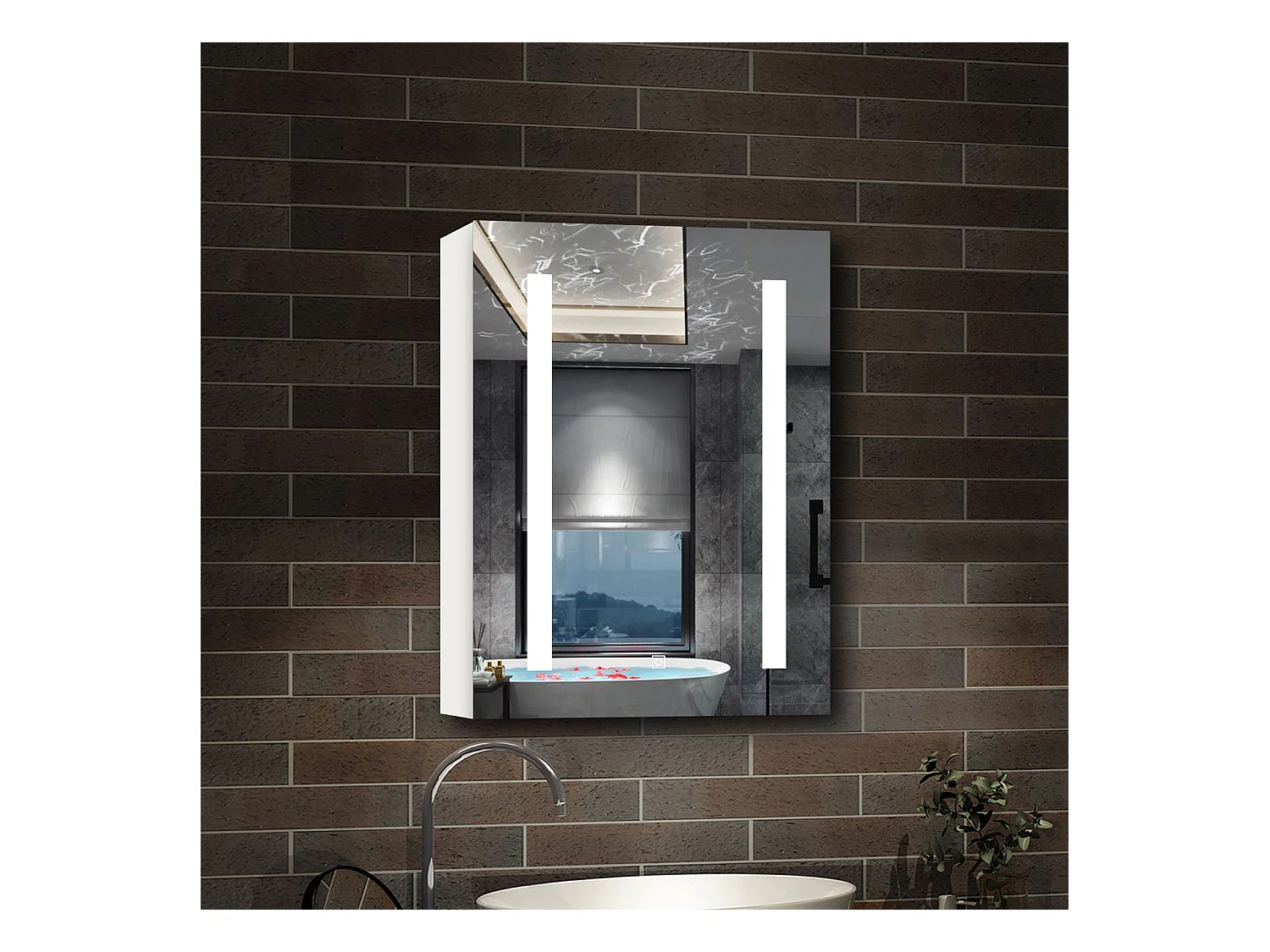 AICA Armoire murale de salle de bain LED, LED + Dimmable + Prise + Anti-Buée, 70x50cm, Blanc