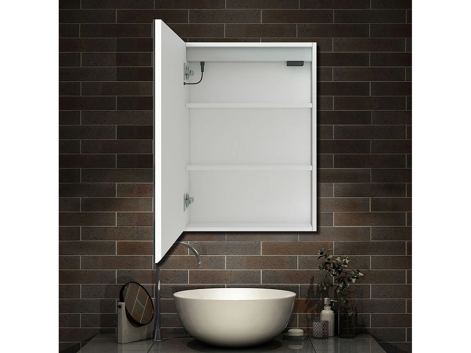 AICA Armoire murale de salle de bain LED, LED + Dimmable + Prise + Anti-Buée, 70x50cm, Blanc