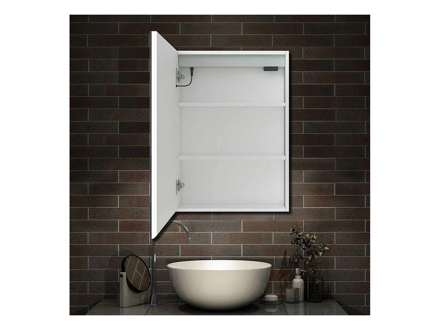 AICA Armoire murale de salle de bain LED, LED + Dimmable + Prise + Anti-Buée, 70x40cm, Blanc