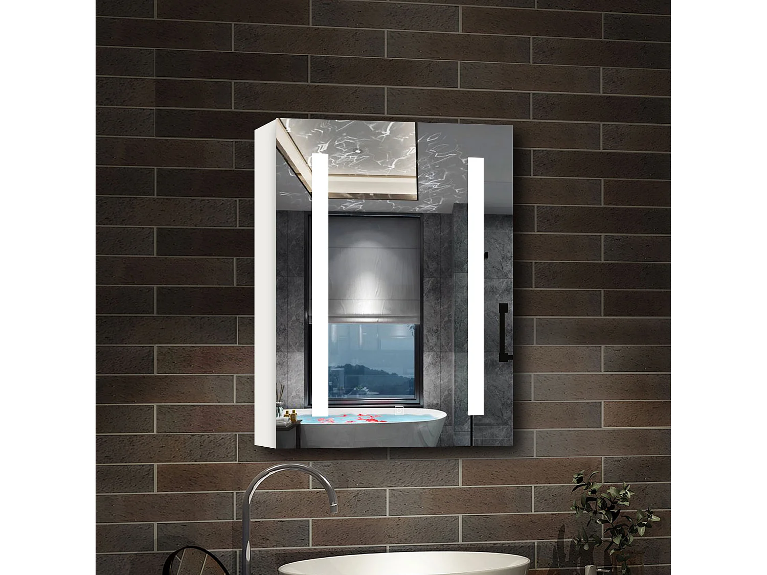 AICA Armoire murale de salle de bain LED, LED + Dimmable + Prise + Anti-Buée, 70x40cm, Blanc