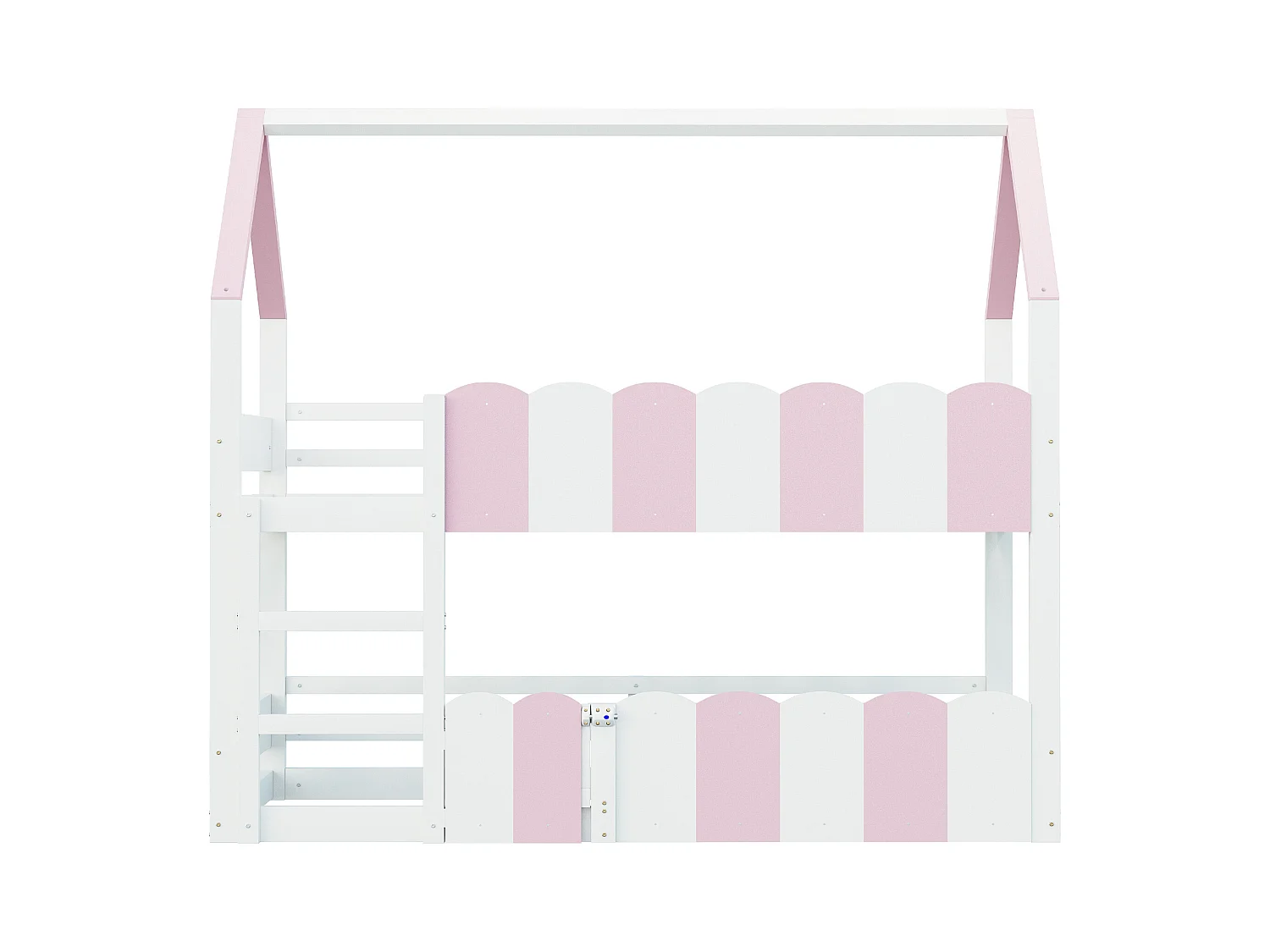 Litera infantil - 2 x 90 x 200 cm - diseño de casa con barandillas de seguridad - madera - rosa + blanco