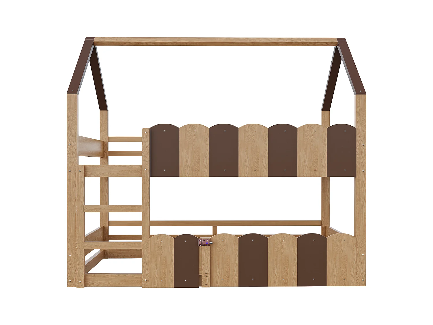 Litera infantil - 2 x 90 x 200 cm - diseño de hogar con barandillas de seguridad - madera - natural