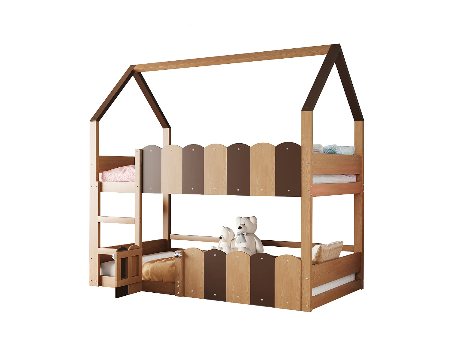 Kinder-Etagenbett - 2 x 90 x 200 cm - Wohndesign mit Absturzsicherung - Holz - Natur