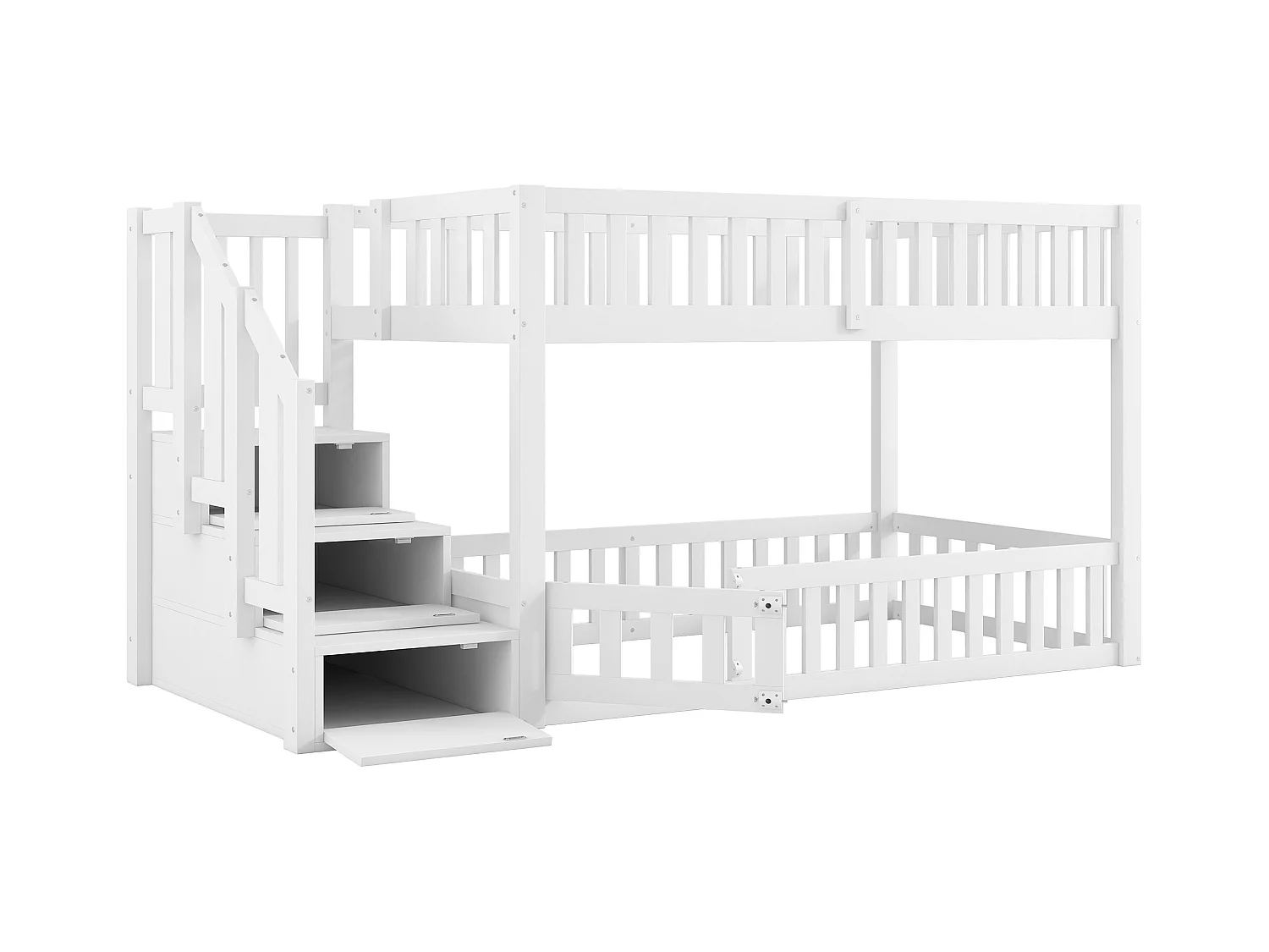 Litera infantil - 2 x 90 x 200 cm - escalera con espacio de almacenamiento - MDF + madera - blanco