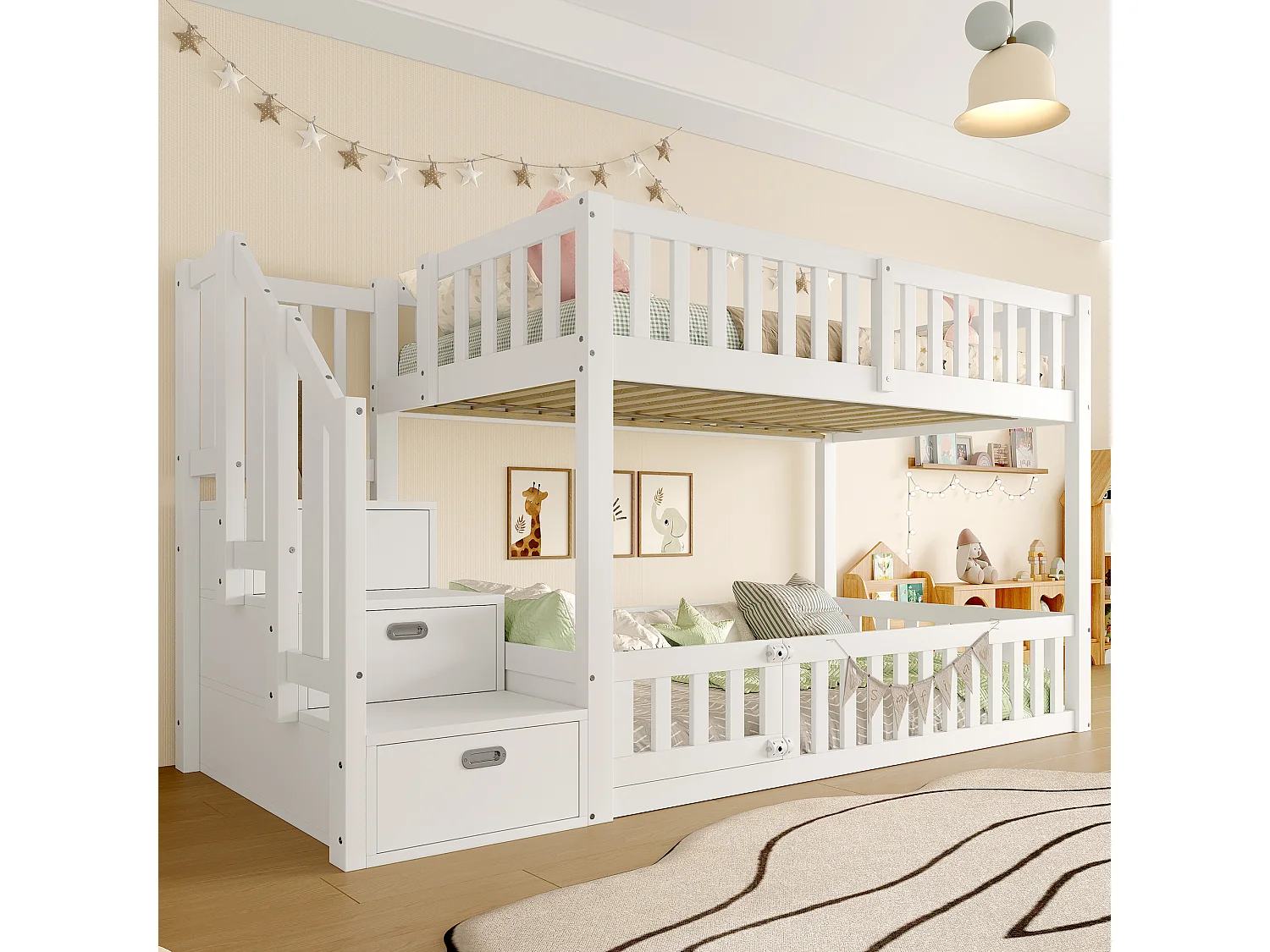 Kinderstapelbed - 2 x 90 x 200 cm - ladder met opbergruimte - MDF + hout - wit