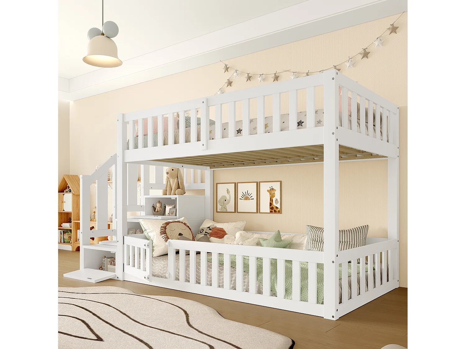 Kinderstapelbed - 2 x 90 x 200 cm - ladder met opbergruimte - MDF + hout - wit