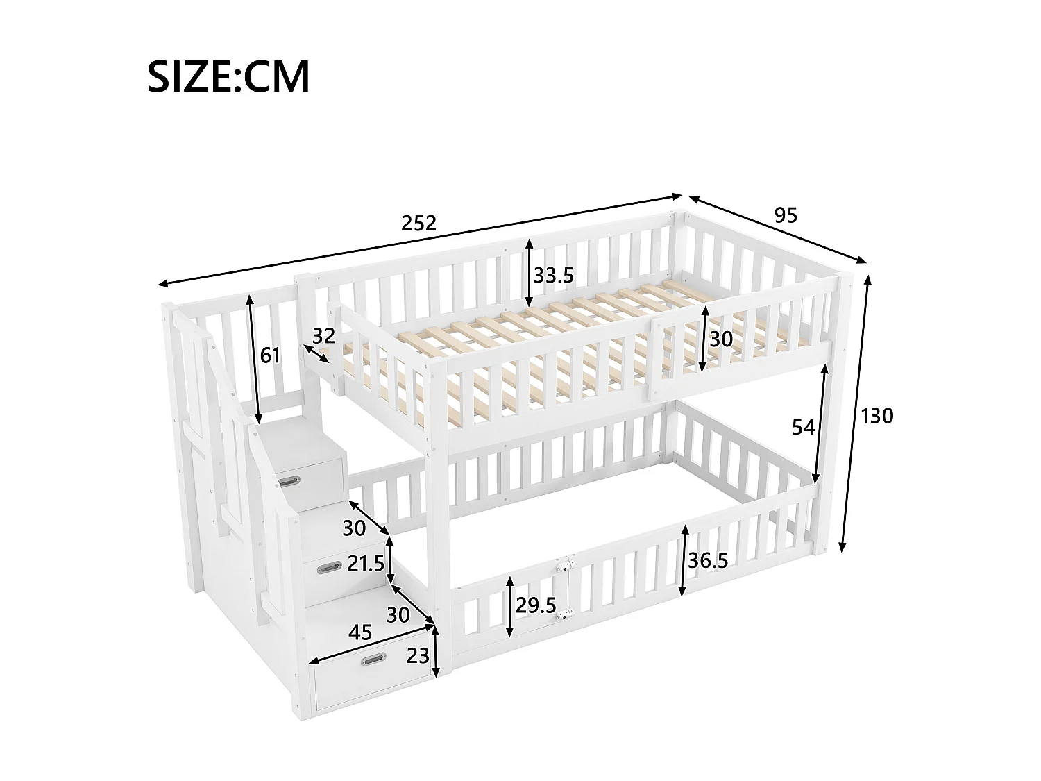 Kinderstapelbed - 2 x 90 x 200 cm - ladder met opbergruimte - MDF + hout - wit