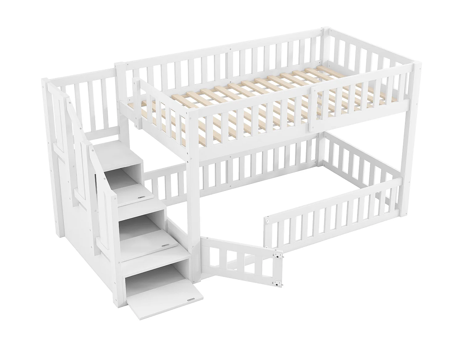 Kinderstapelbed - 2 x 90 x 200 cm - ladder met opbergruimte - MDF + hout - wit