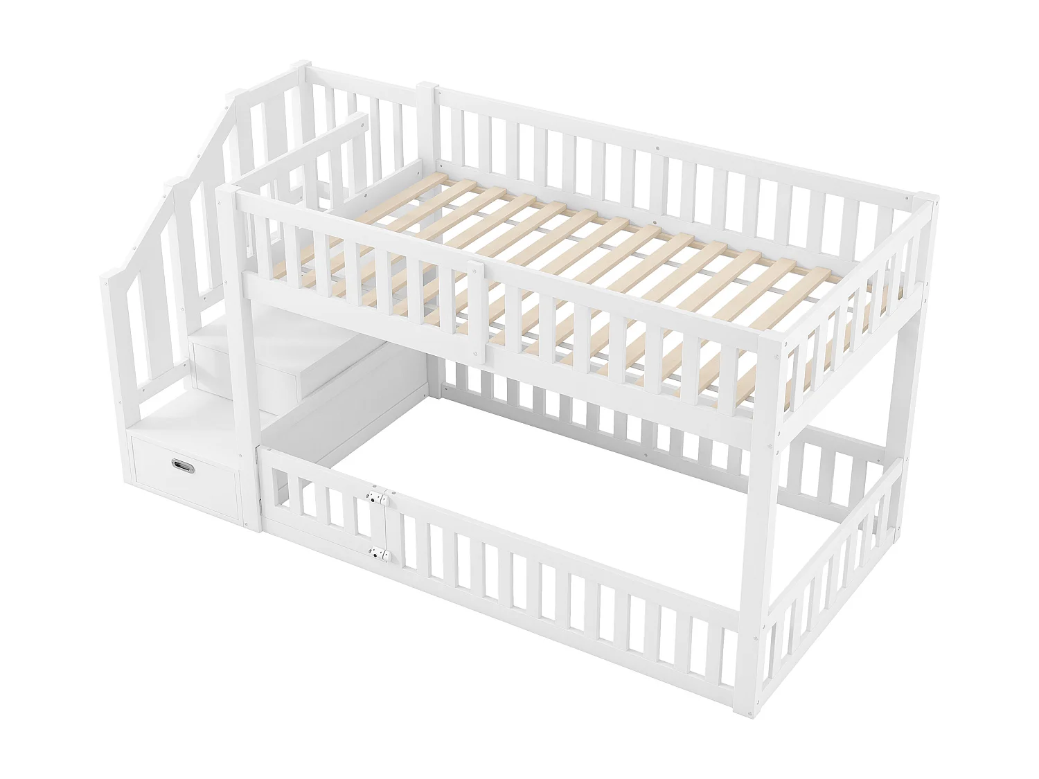 Kinderstapelbed - 2 x 90 x 200 cm - ladder met opbergruimte - MDF + hout - wit