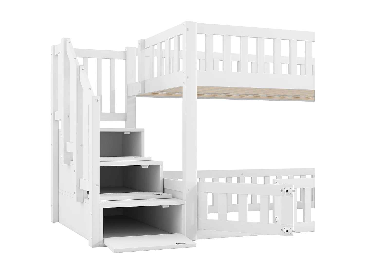 Kinderstapelbed - 2 x 90 x 200 cm - ladder met opbergruimte - MDF + hout - wit