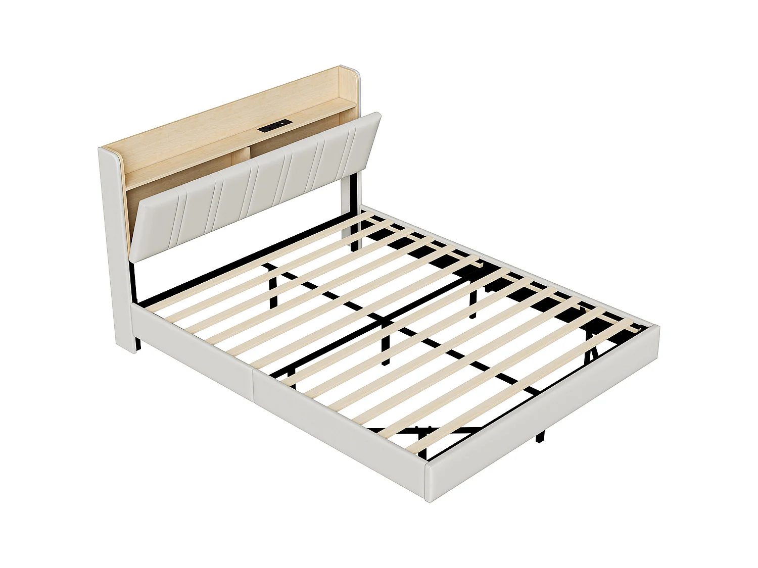 Lit 140x200 cm avec LED et USB - lit adulte 140x200 cm - cadre de lit double 140x200 cm avec sommier à lattes - lit flottement 140x200 cm - tissu en PU - beige