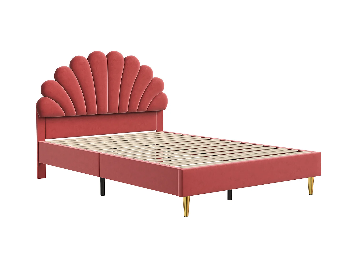 Lit 140x200 cm avec sommier à lattes - lit enfant 140x200 cm - lit pétale 140x200 cm - lit double 140 x 200 cm - tissu en velours - rouge