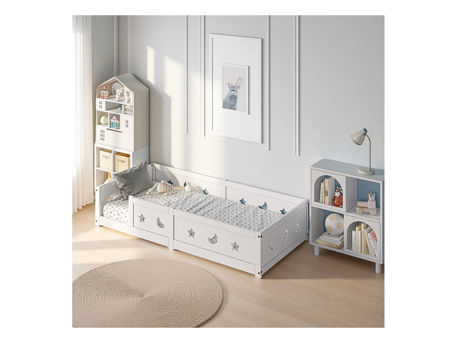 Lit 140x200 cm - lit  enfant 140x200 cm avec Led - tissu en velours - lit de clôture 140x200 cm - cadre de lit 140x200 cm - blanc