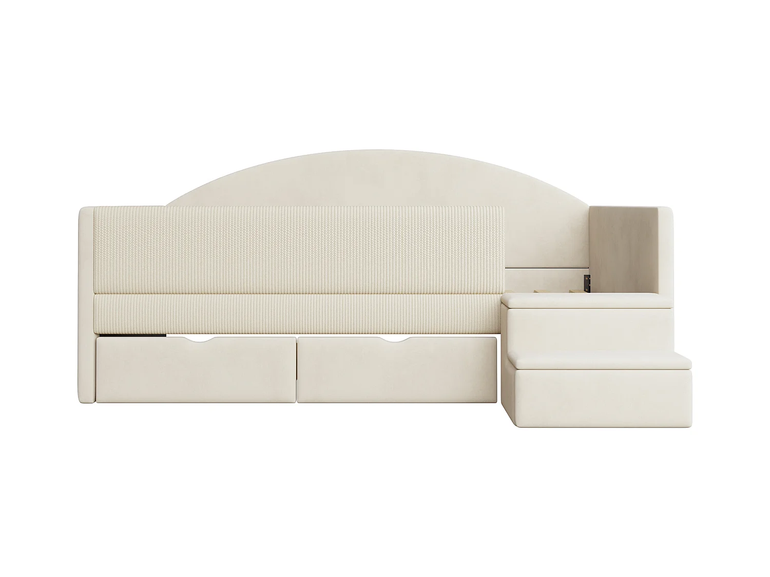 Sofa tapicerowana z funkcją spania - 90 x 190 cm - z 2 szufladami + drążkami + schodkami - welur - beż