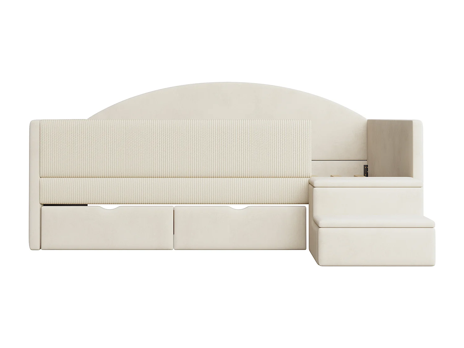 Sofa tapicerowana z funkcją spania - 90 x 190 cm - z 2 szufladami + drążkami + schodkami - welur - beż