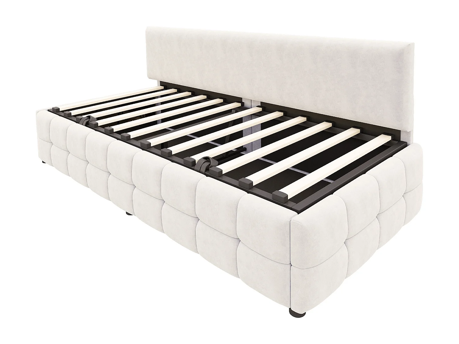 Divano letto imbottito - 90 x 200 cm - con contenitore idraulico + schienale senza braccioli - velluto - beige