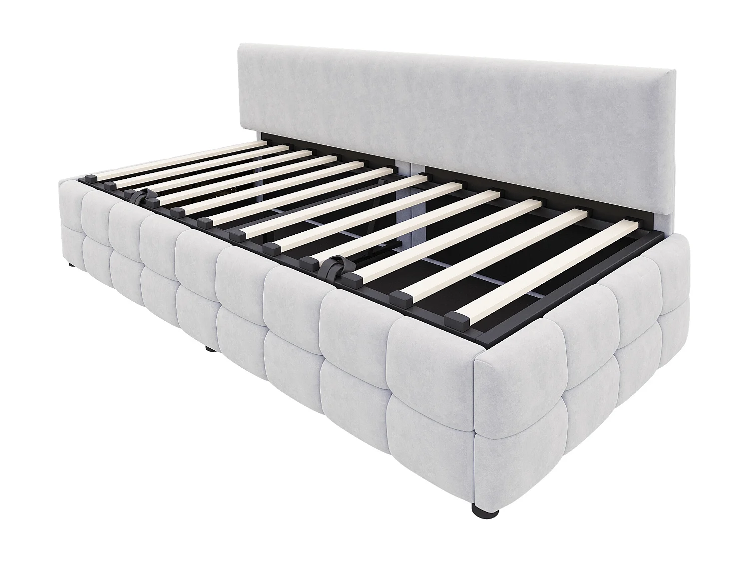 Gepolstertes Schlafsofa – 90 x 200 cm – mit hydraulischem Stauraum + Rückenlehne ohne Armlehnen – Samt – Hellgrau