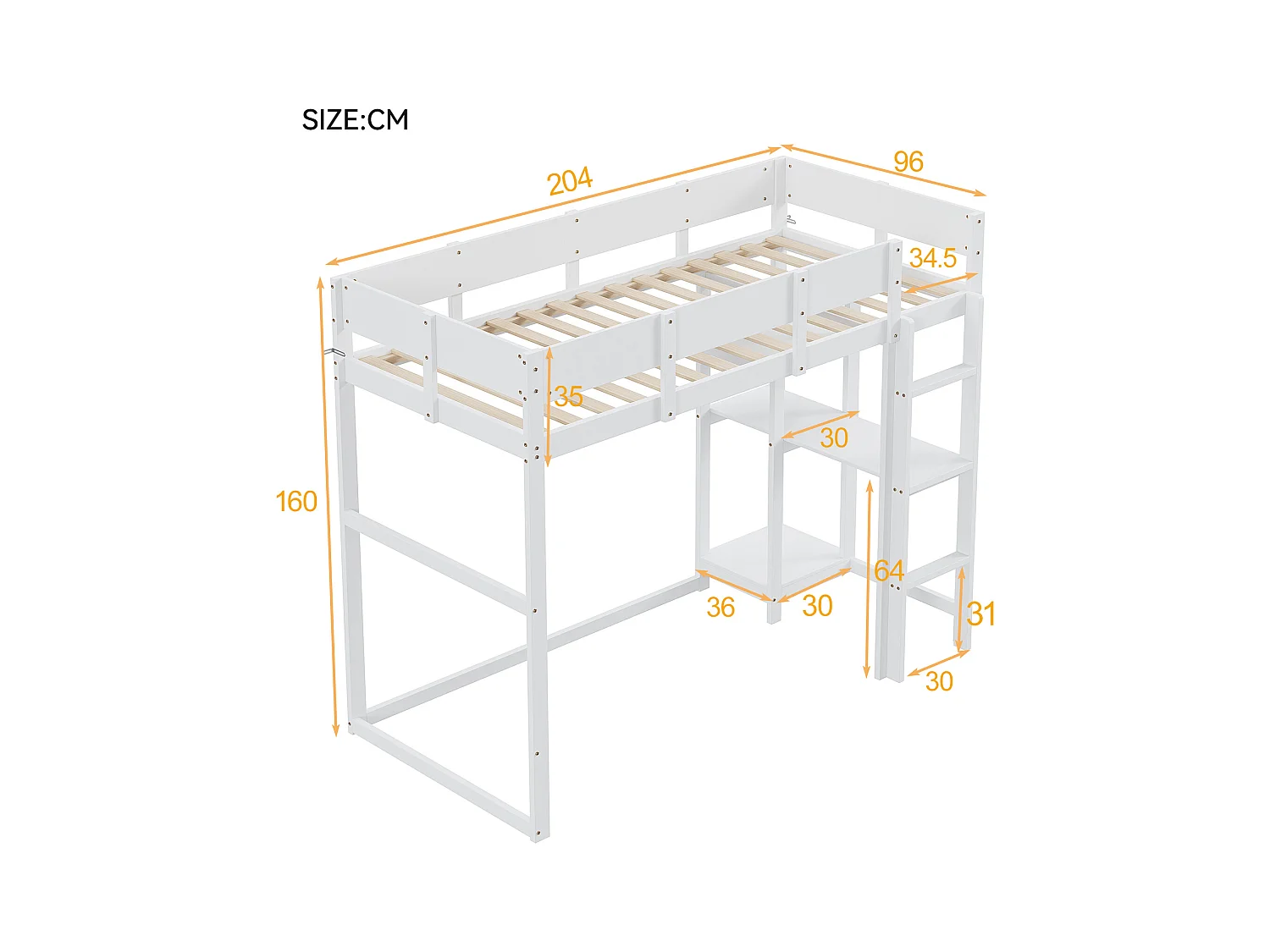 Kinder-Etagenbett 90 x 200 cm mit Ablageboden - Kiefernholz und MDF - weiß