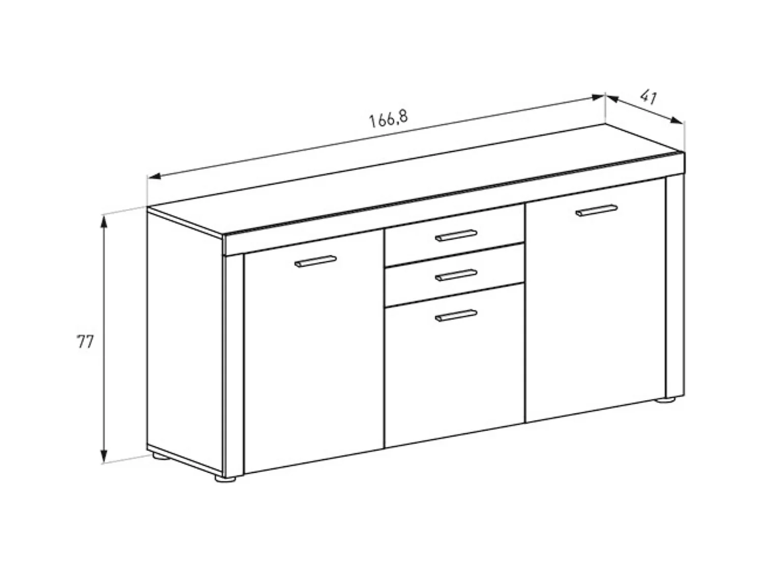 Aparador 2 Puertas y 3 Cajones, Buffet para Salón, Armario Auxiliar, Acabado en Color Cañon, Medidas: 166,8 cm (Ancho) x 77 cm (Alto) x 41 cm (Fondo)