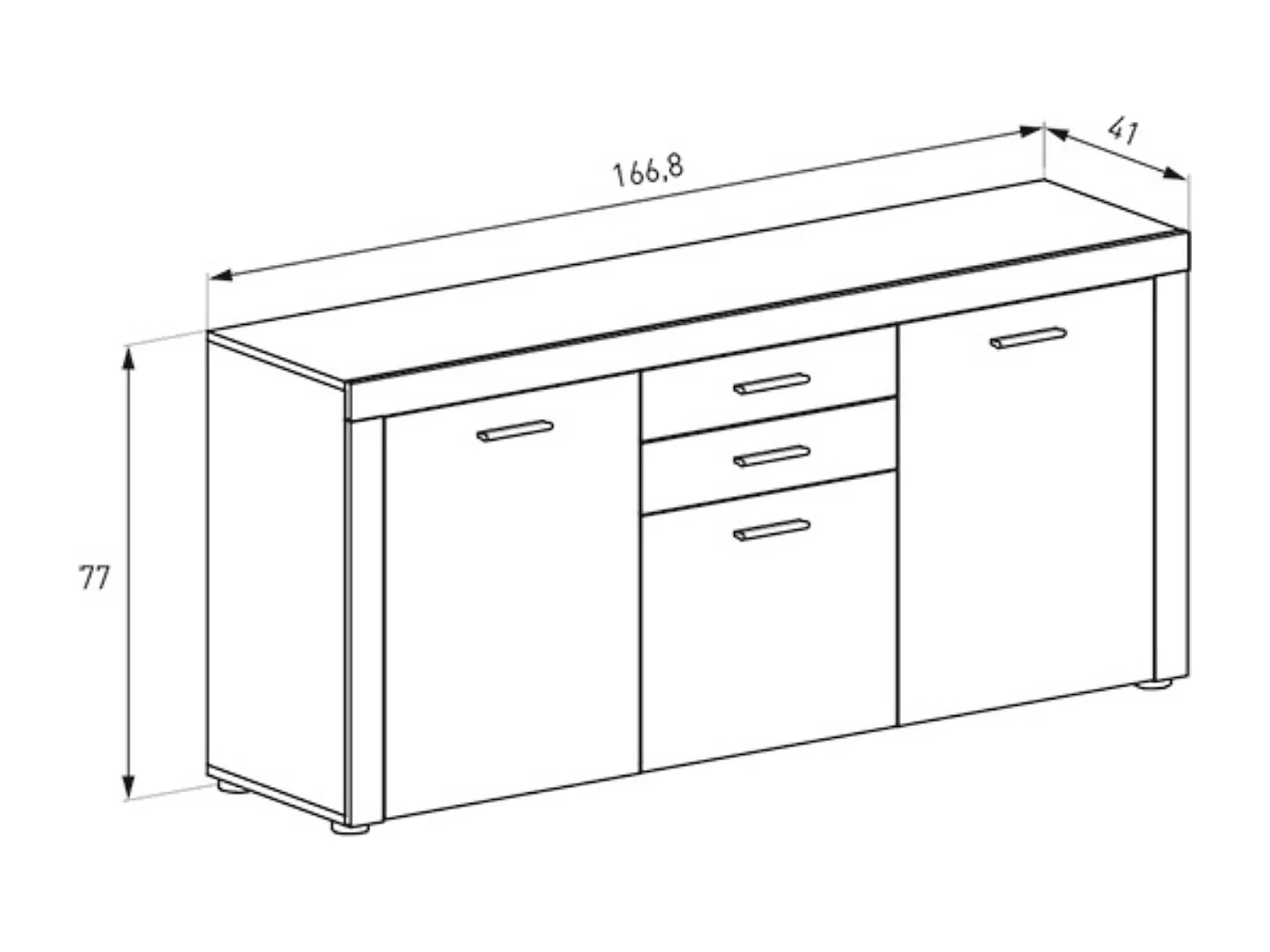 Aparador 2 Puertas y 3 Cajones, Buffet para Salón, Armario Auxiliar, Acabado en Color Cañon, Medidas: 166,8 cm (Ancho) x 77 cm (Alto) x 41 cm (Fondo)