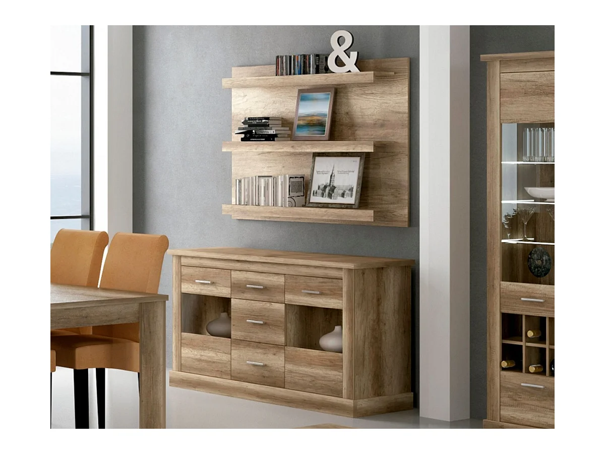 Aparador 2 Puertas y 3 Cajones, Buffet para Salón, Armario Auxiliar, Acabado en Color Cañón, Medidas: 170,7 cm (Ancho) x 88,1 cm (Alto) x 49,8 cm (Fon