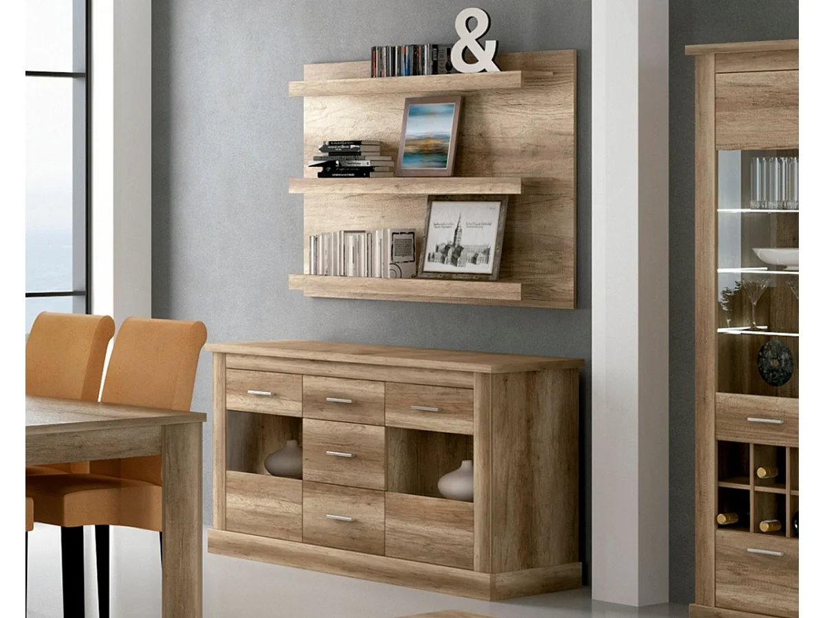 Aparador 2 Puertas y 3 Cajones, Buffet para Salón, Armario Auxiliar, Acabado en Color Cañón, Medidas: 170,7 cm (Ancho) x 88,1 cm (Alto) x 49,8 cm (Fon