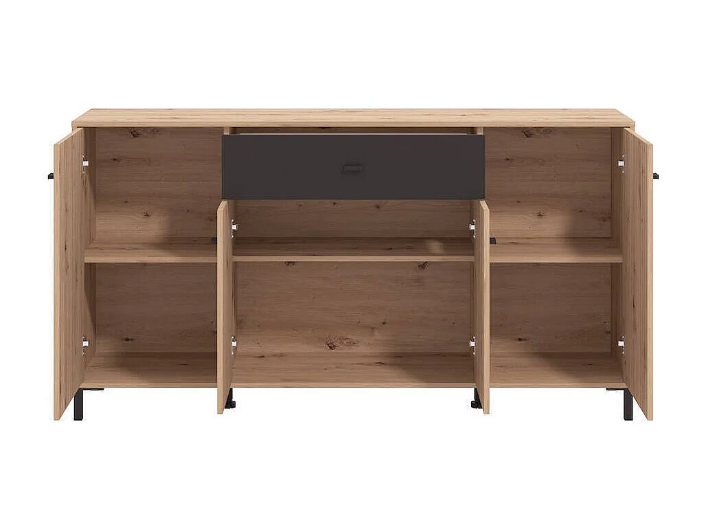 Aparador de Salón 170 cm – Color Roble Artisan y Negro, con Efecto Alistonado, 170x40x90 cm, Melamina Resistente, Tiradores y Patas en PVC, Formato KI