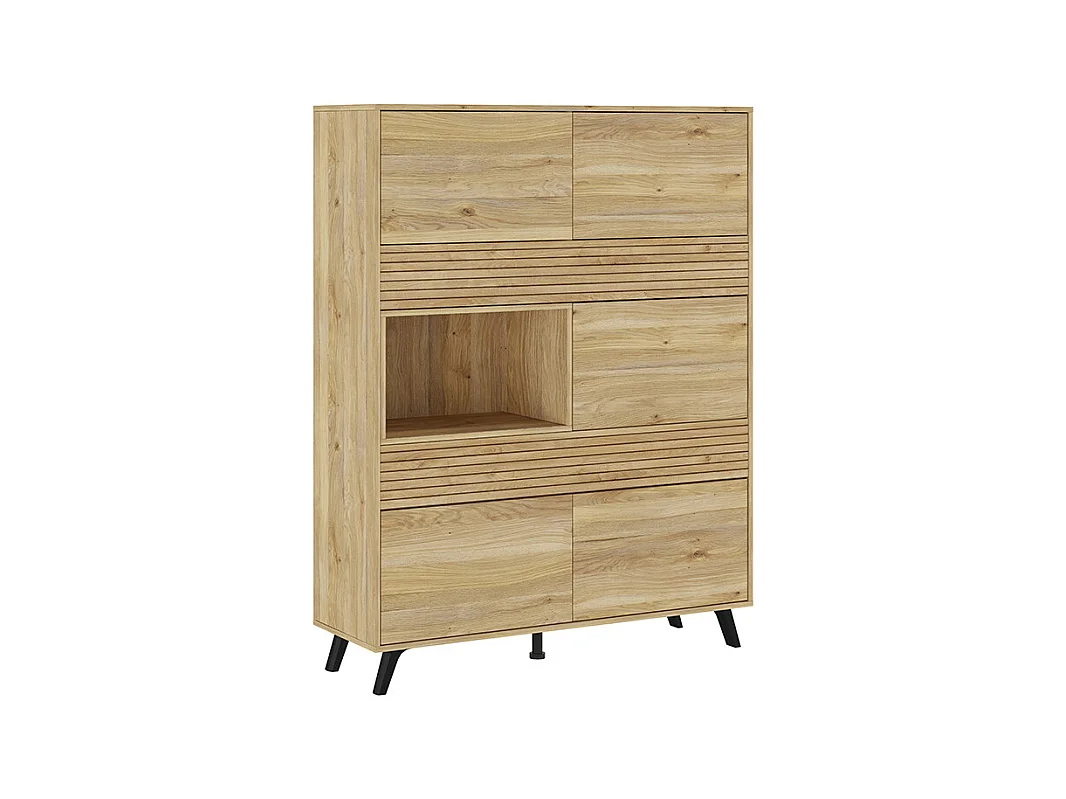 Mueble Vitrina para Salón o Comedor, Mueble de salón, Aparador cocina, Color Mauvella-rayas, Medidas: 120 cm (Ancho) x 156 cm (Alto) x 40 cm (Fondo).