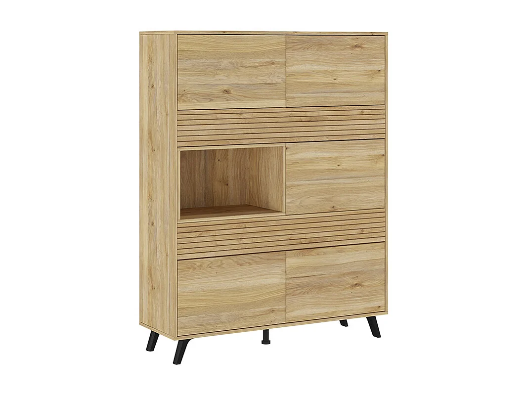 Mueble Vitrina para Salón o Comedor, Mueble de salón, Aparador cocina, Color Mauvella-rayas, Medidas: 120 cm (Ancho) x 156 cm (Alto) x 40 cm (Fondo).