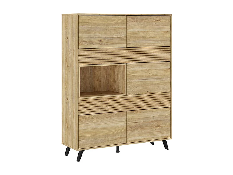 Mueble Vitrina para Salón o Comedor, Mueble de salón, Aparador cocina, Color Mauvella-rayas, Medidas: 120 cm (Ancho) x 156 cm (Alto) x 40 cm (Fondo).