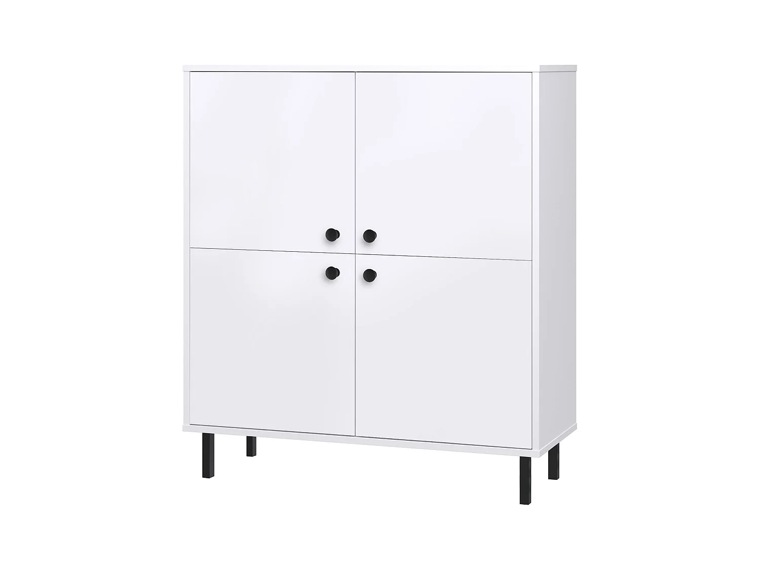 Cómoda Aparador Blanca de 4 Puertas – 100x113x40 cm – Patas Negras y Gran Capacidad