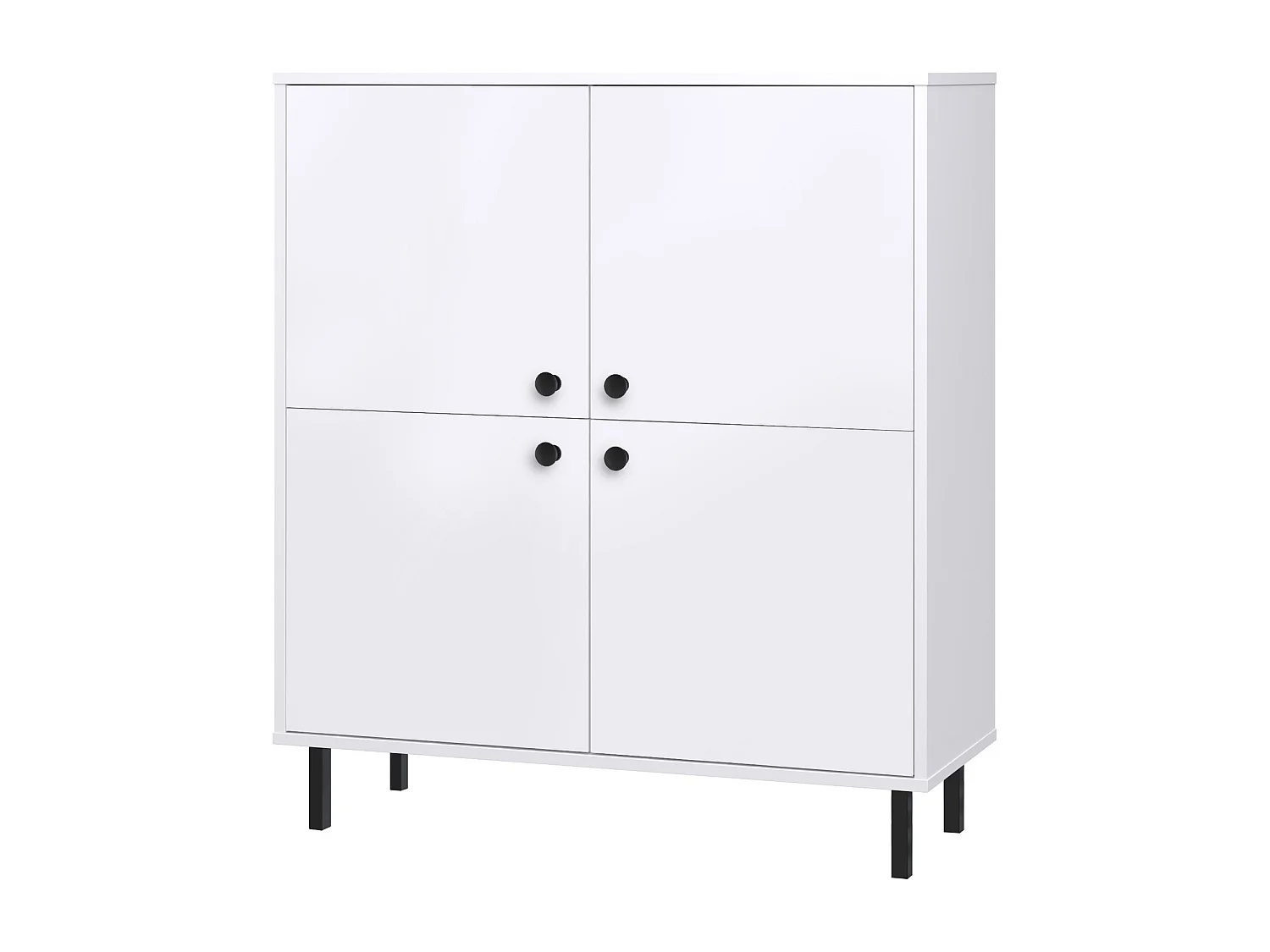 Cómoda Aparador Blanca de 4 Puertas – 100x113x40 cm – Patas Negras y Gran Capacidad