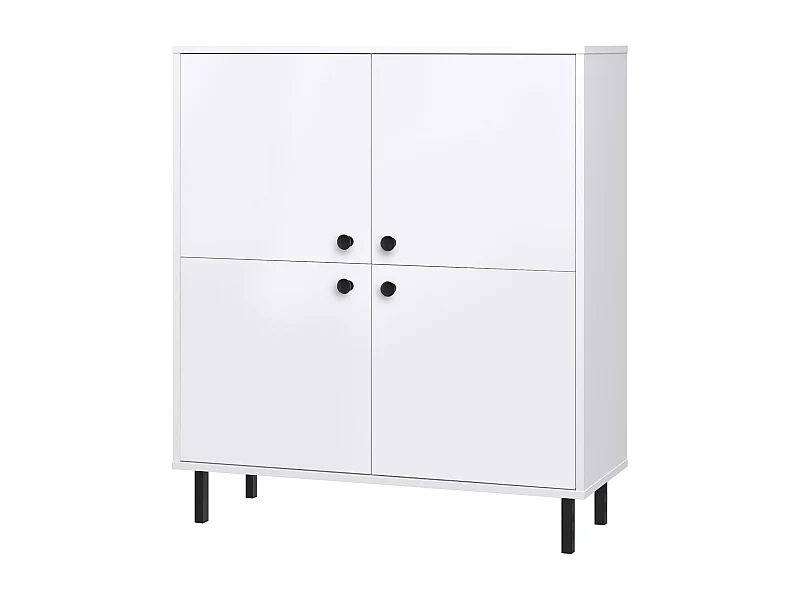Cómoda Aparador Blanca de 4 Puertas – 100x113x40 cm – Patas Negras y Gran Capacidad